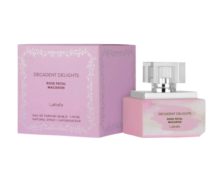 50ML 1.7OZ BY LATTAFA DECADENT DELIGHTS ROSE PETAL MACARON WOMEN EDP - 50ML 1.7OZ